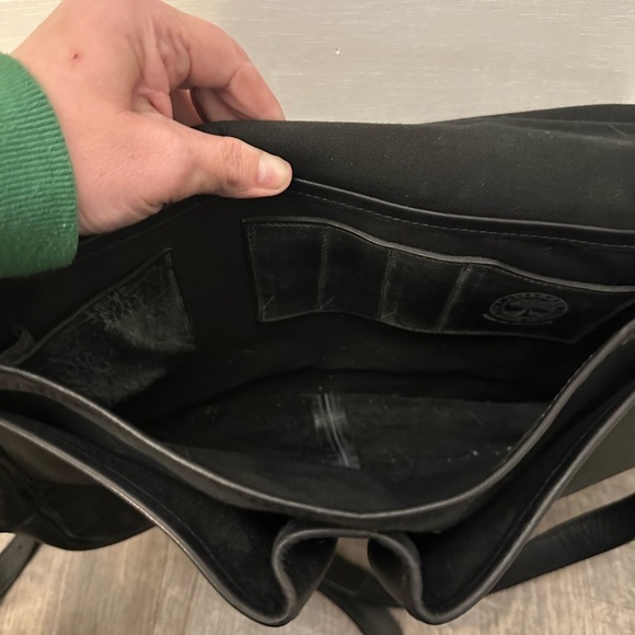 Y2K VINTAGE LEVINGER Full Grain leather black unisex messenger office career bag - Picture 14 of 16